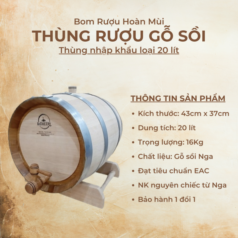 Thùng rượu gỗ sồi Nga 20 lít 