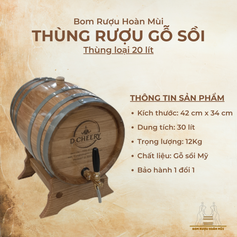 THÙNG RƯỢU GỖ SỒI 20 lít